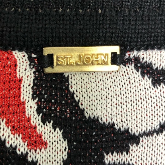 St John Red and black with white rose zip front cardigan - Picture 5 of 9